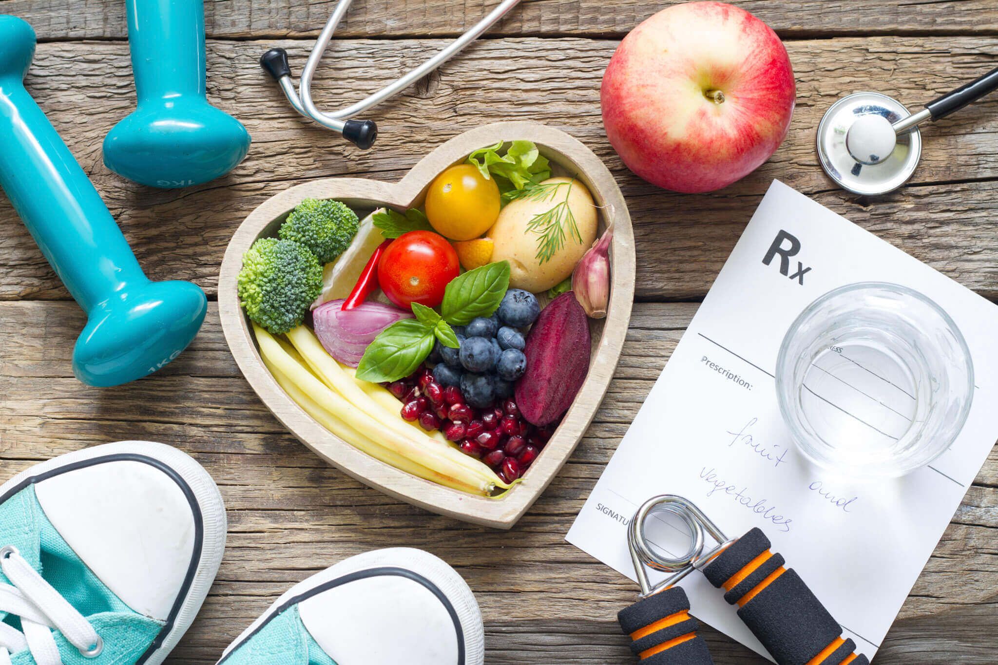 Obst, Hanteln, Gesundheit